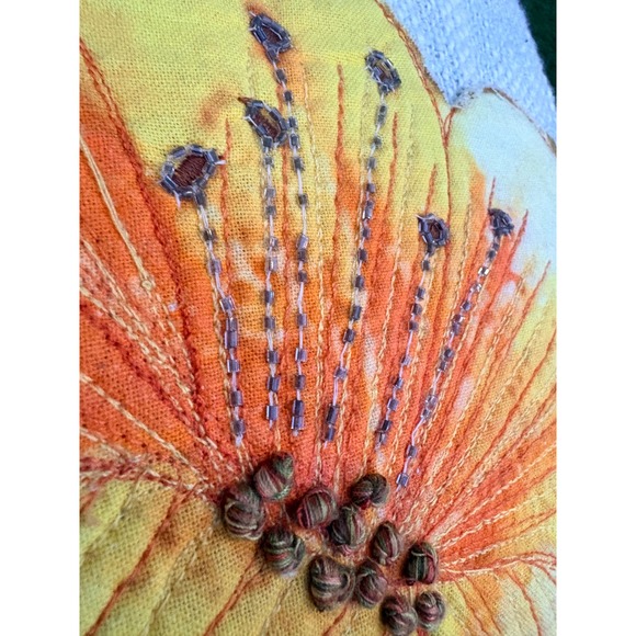 Decorative Throw Pillows  Yellow Orange Floral Embroidered Beaded Fringe Accent - Picture 3 of 4